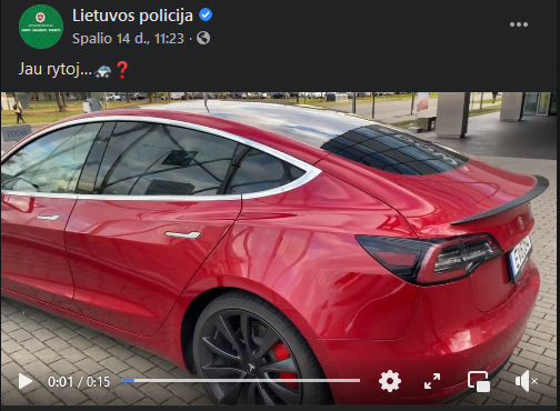 Lietuvos policijai perduota Tesla Model 3